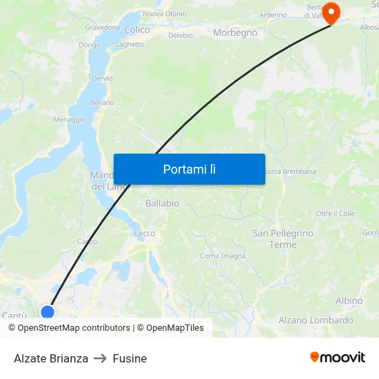 Alzate Brianza to Fusine map