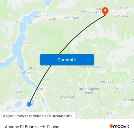 Annone Di Brianza to Fusine map