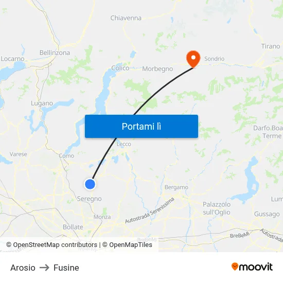 Arosio to Fusine map
