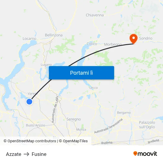Azzate to Fusine map