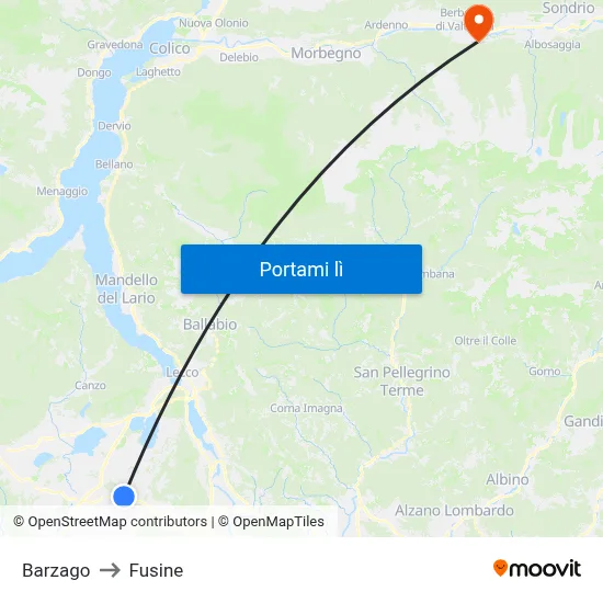Barzago to Fusine map