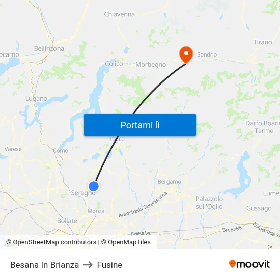 Besana In Brianza to Fusine map