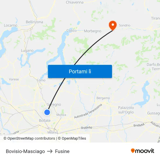 Bovisio-Masciago to Fusine map