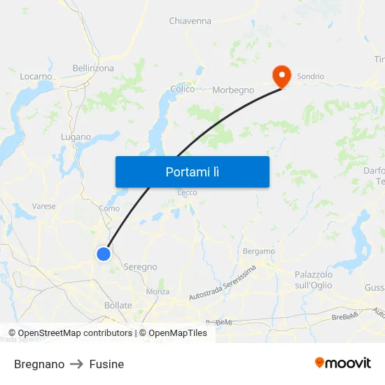 Bregnano to Fusine map