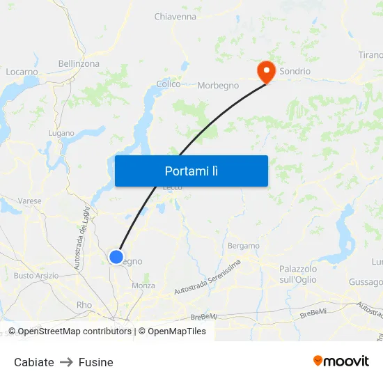 Cabiate to Fusine map