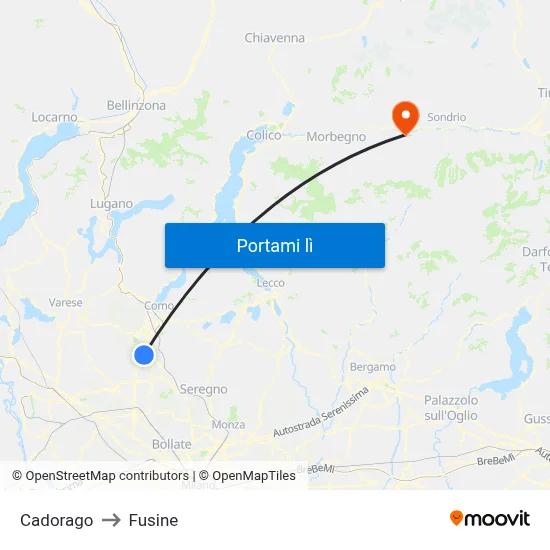 Cadorago to Fusine map