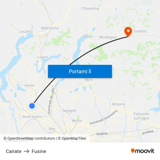Cairate to Fusine map