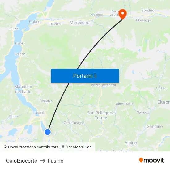 Calolziocorte to Fusine map
