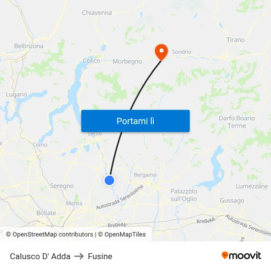 Calusco D' Adda to Fusine map