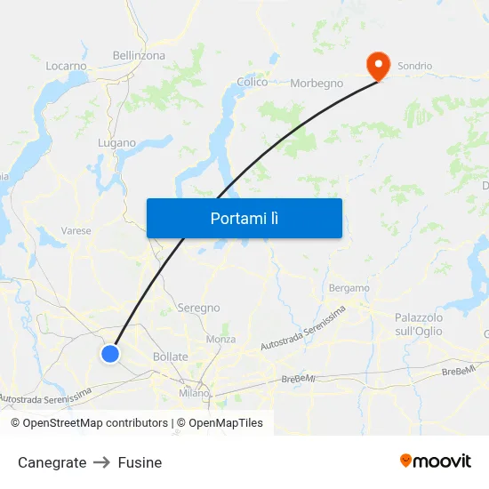 Canegrate to Fusine map