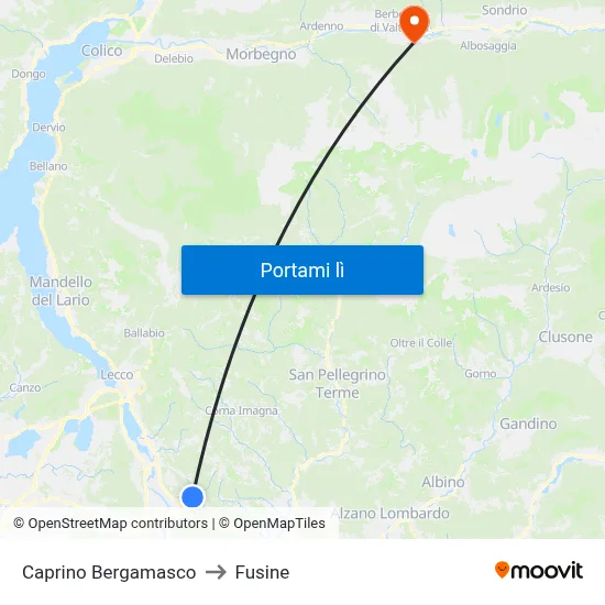 Caprino Bergamasco to Fusine map