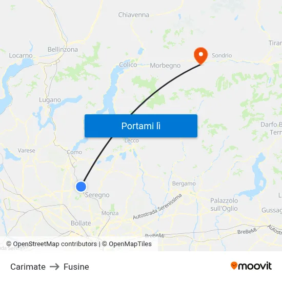 Carimate to Fusine map
