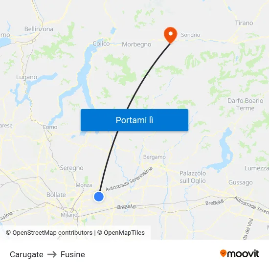 Carugate to Fusine map