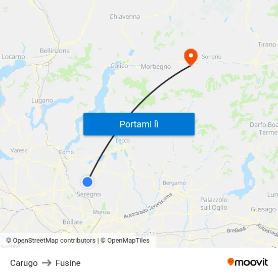 Carugo to Fusine map