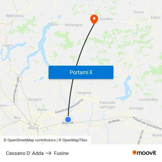 Cassano D' Adda to Fusine map