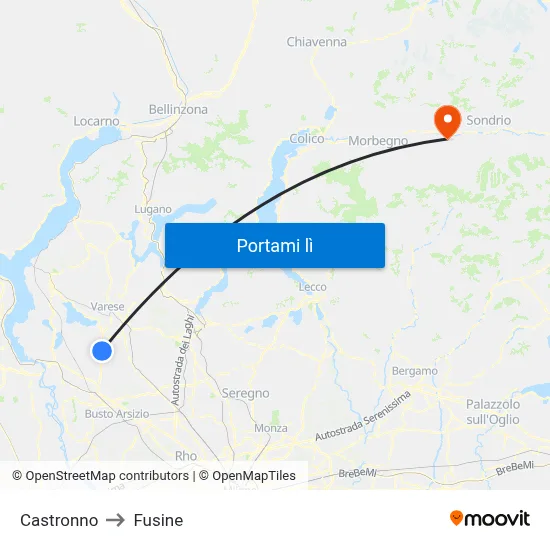 Castronno to Fusine map