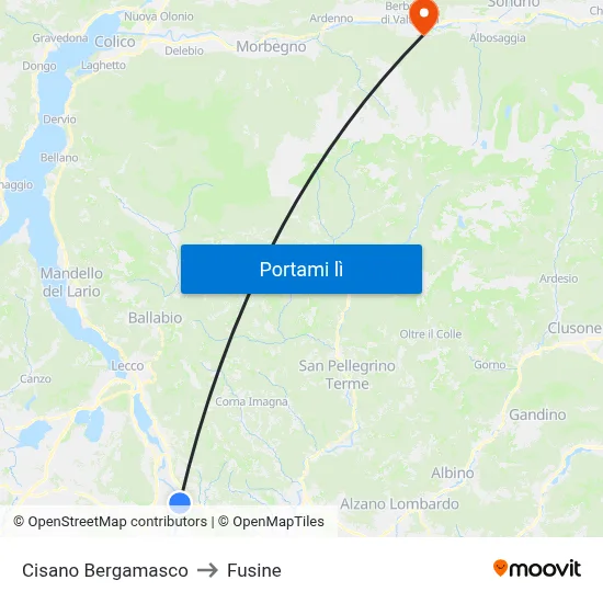 Cisano Bergamasco to Fusine map