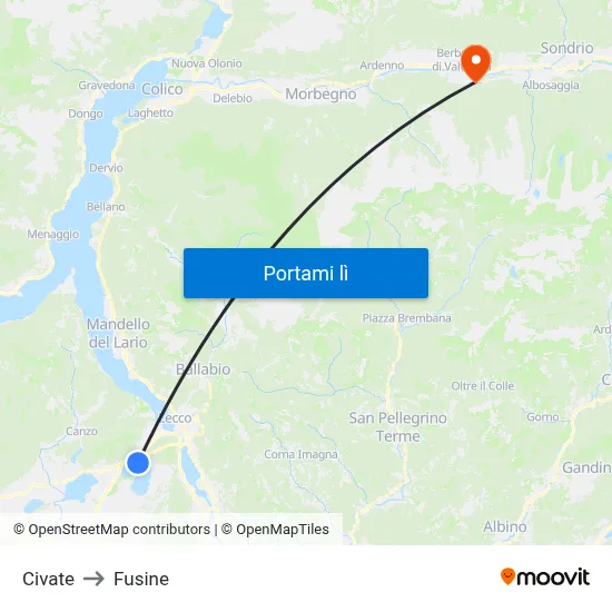Civate to Fusine map