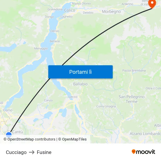 Cucciago to Fusine map