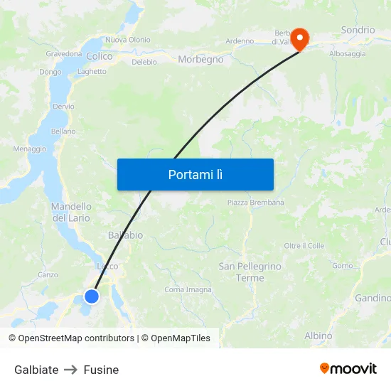 Galbiate to Fusine map
