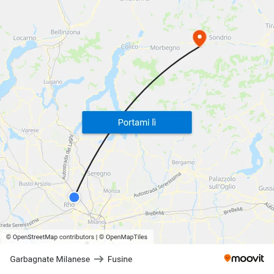 Garbagnate Milanese to Fusine map