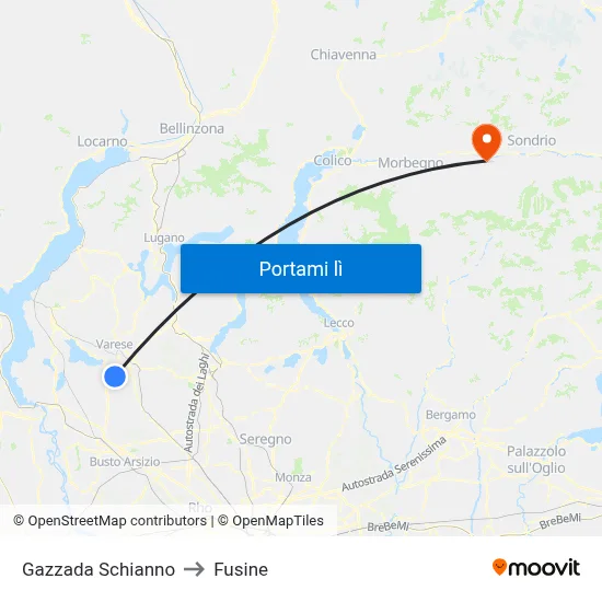 Gazzada Schianno to Fusine map