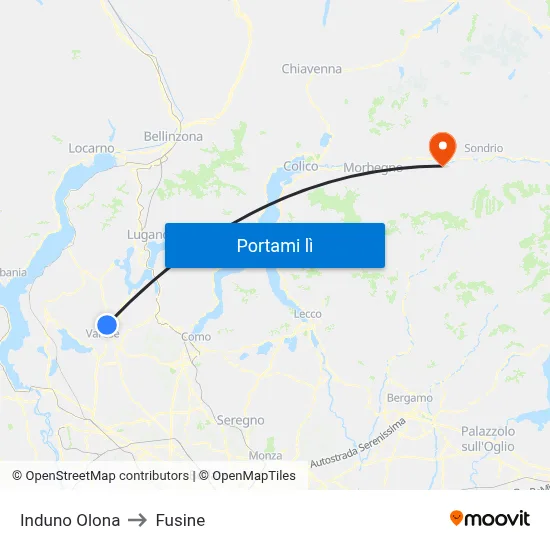 Induno Olona to Fusine map