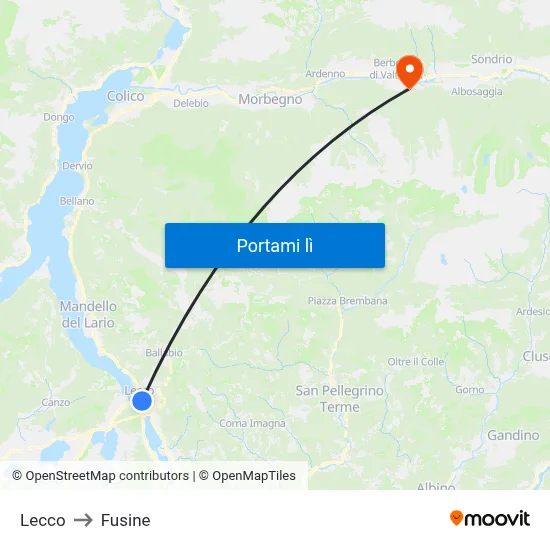 Lecco to Fusine map