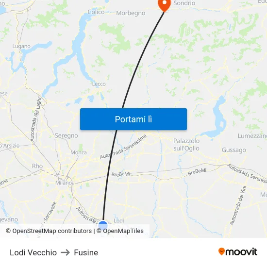 Lodi Vecchio to Fusine map