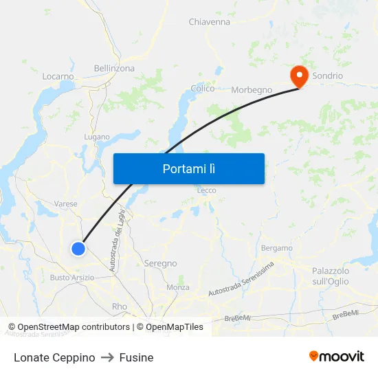 Lonate Ceppino to Fusine map