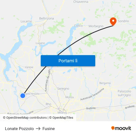 Lonate Pozzolo to Fusine map