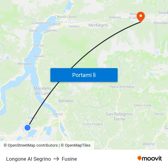 Longone Al Segrino to Fusine map