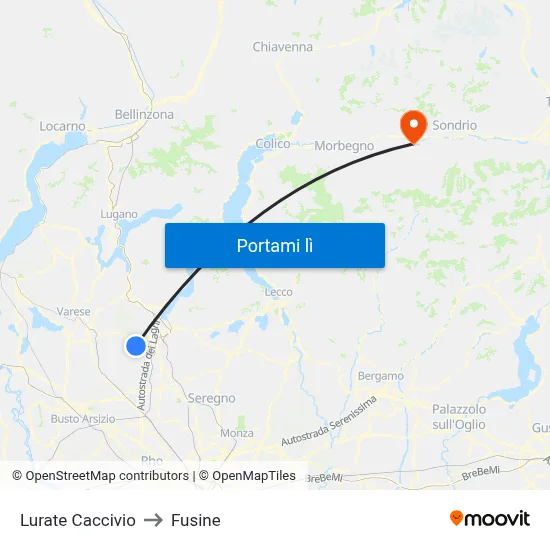 Lurate Caccivio to Fusine map