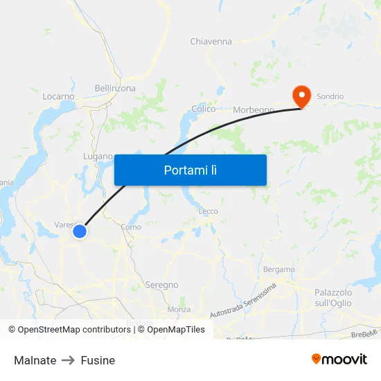 Malnate to Fusine map