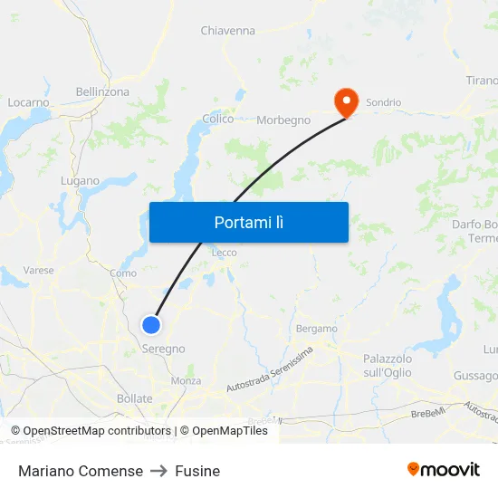 Mariano Comense to Fusine map