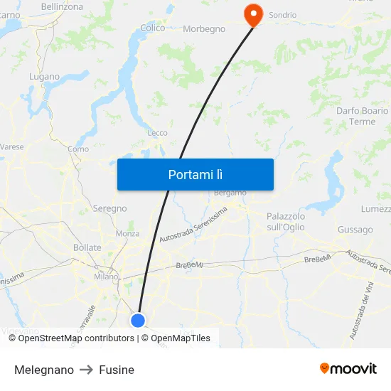 Melegnano to Fusine map