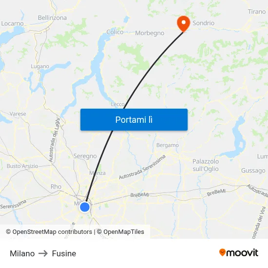 Milano to Fusine map