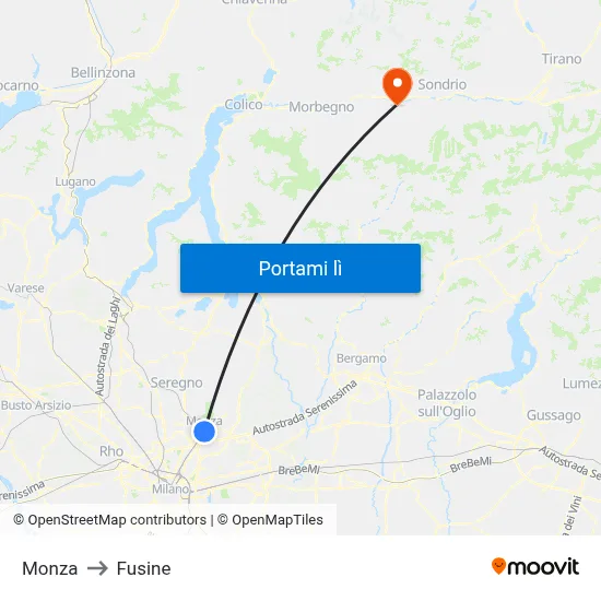 Monza to Fusine map