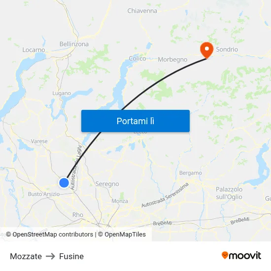 Mozzate to Fusine map