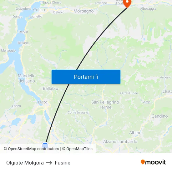Olgiate Molgora to Fusine map