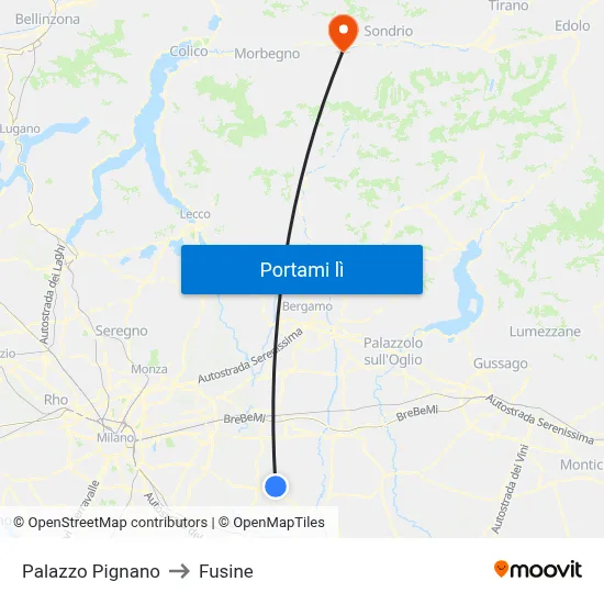 Palazzo Pignano to Fusine map