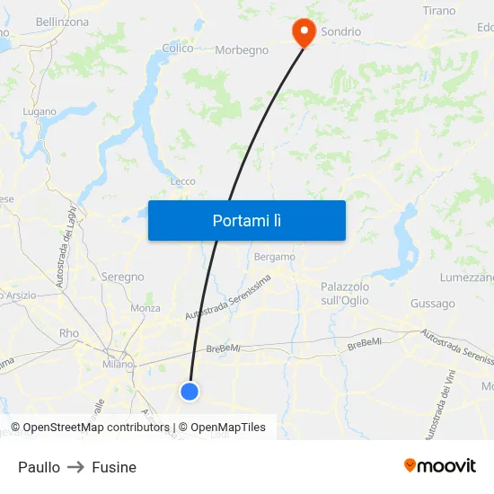 Paullo to Fusine map