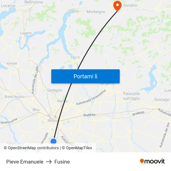 Pieve Emanuele to Fusine map