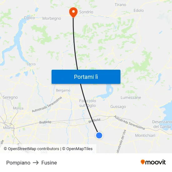 Pompiano to Fusine map