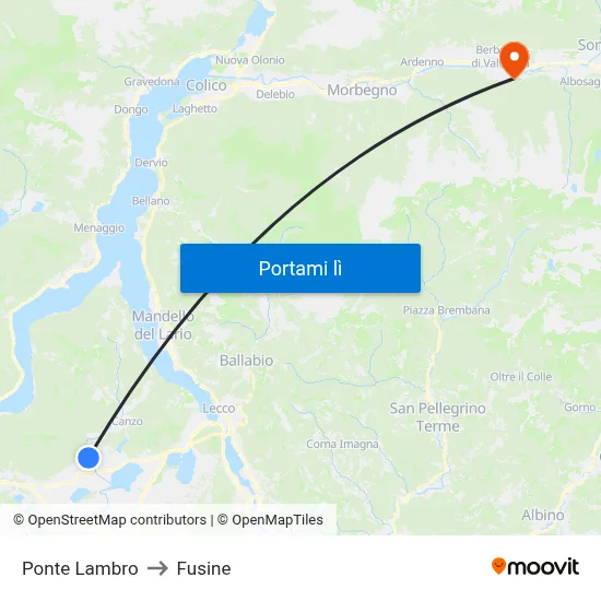 Ponte Lambro to Fusine map