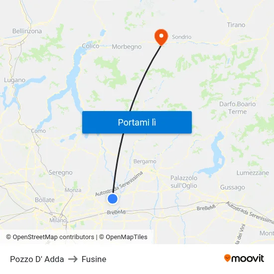 Pozzo D' Adda to Fusine map