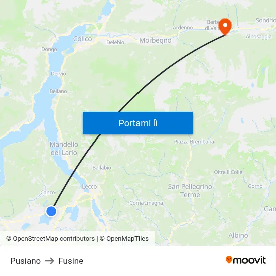 Pusiano to Fusine map