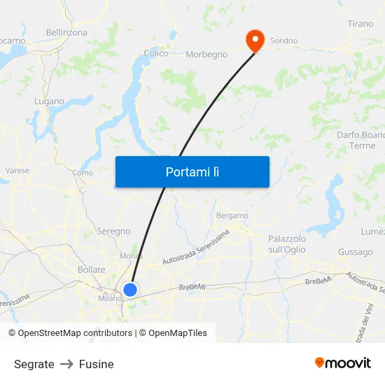 Segrate to Fusine map