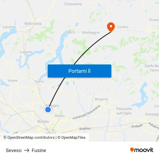 Seveso to Fusine map
