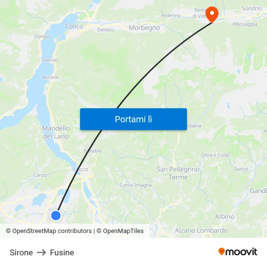 Sirone to Fusine map